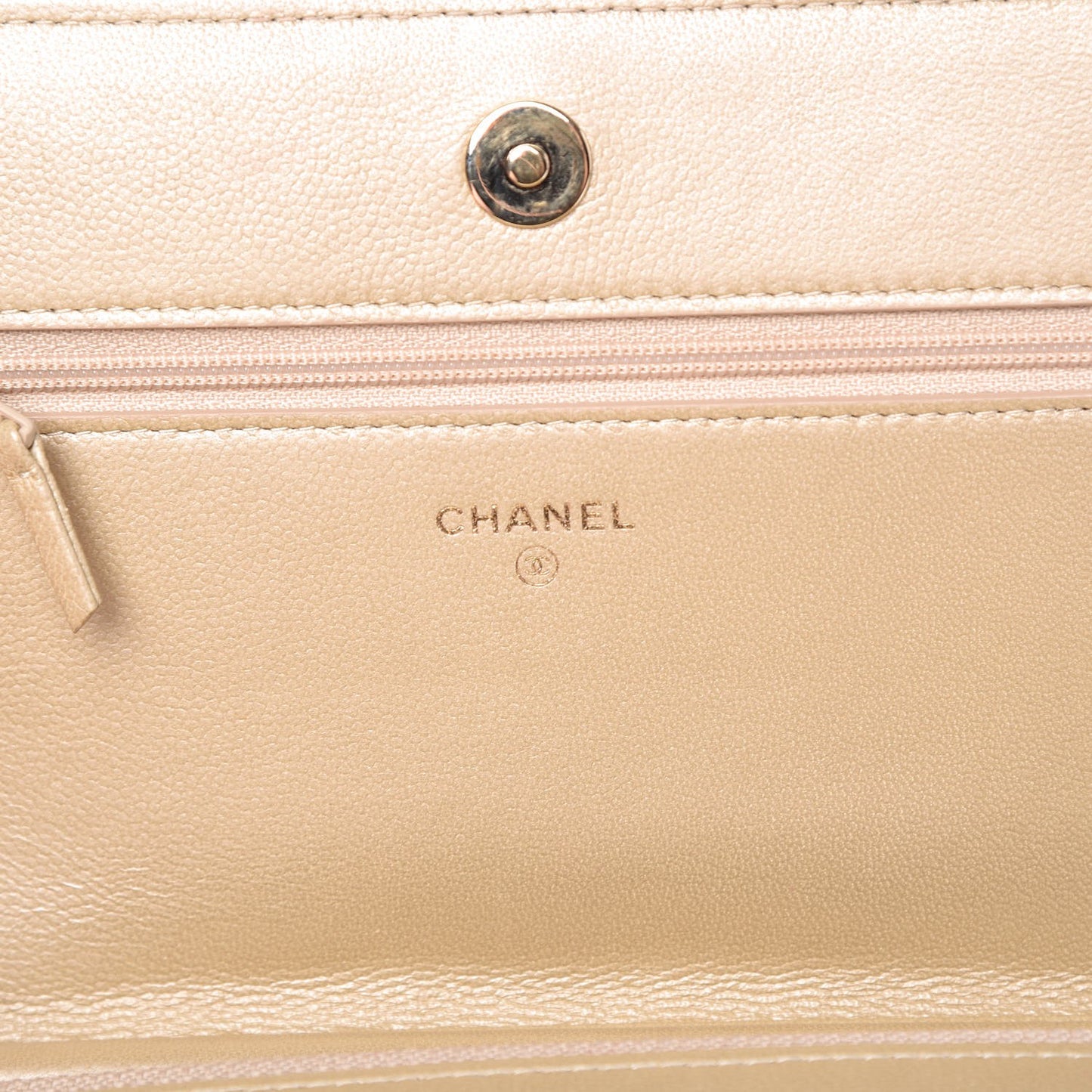 Metallic Caviar Quilted Boy Wallet On Chain WOC Light Gold