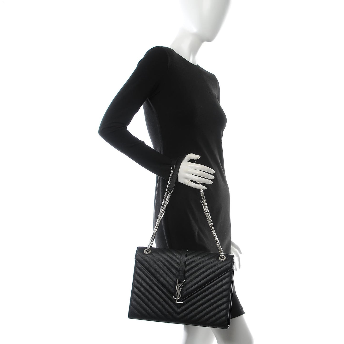 Grain De Poudre Matelasse Chevron Large Monogram Satchel Black