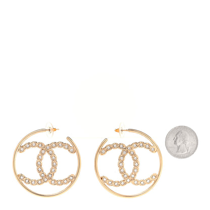 Chanel Crystal High Society CC Hoop Earrings Gold 2 of 4