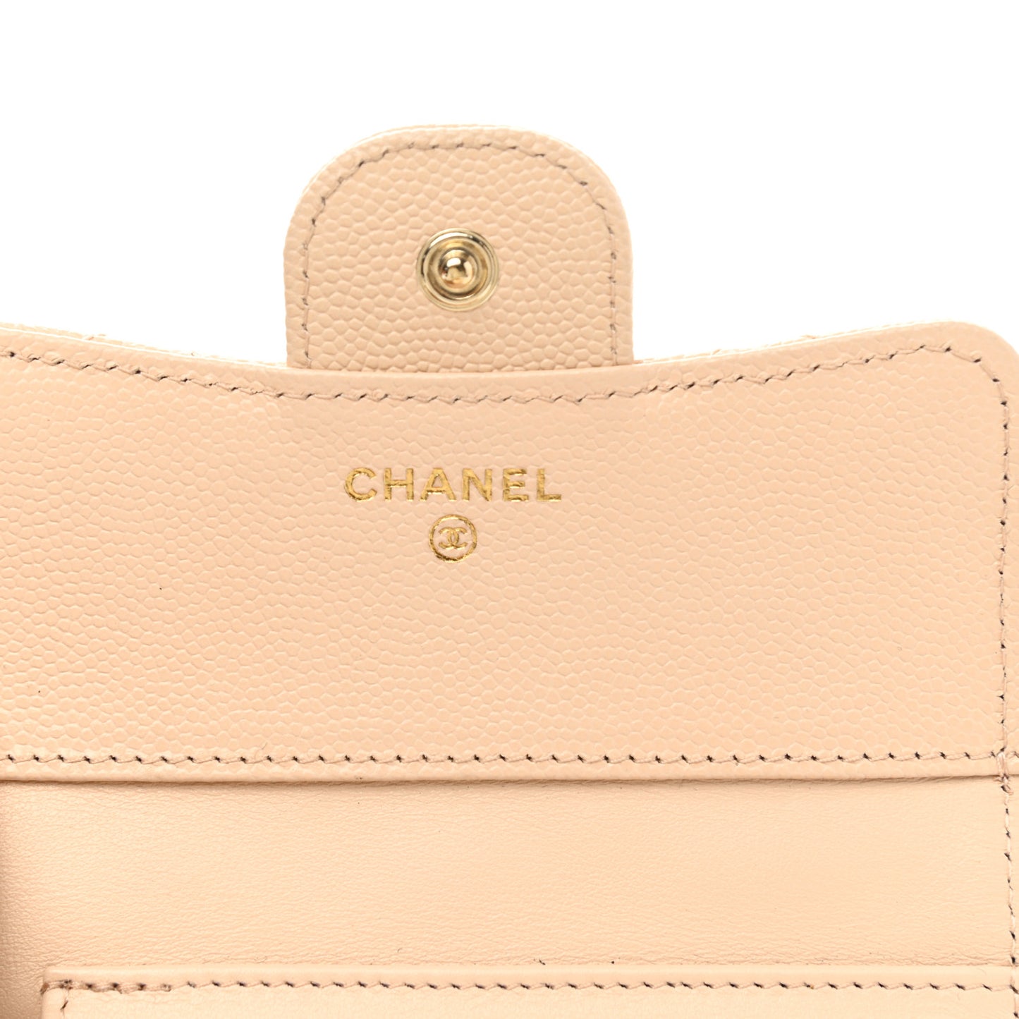 Caviar Quilted Compact Flap Wallet Beige