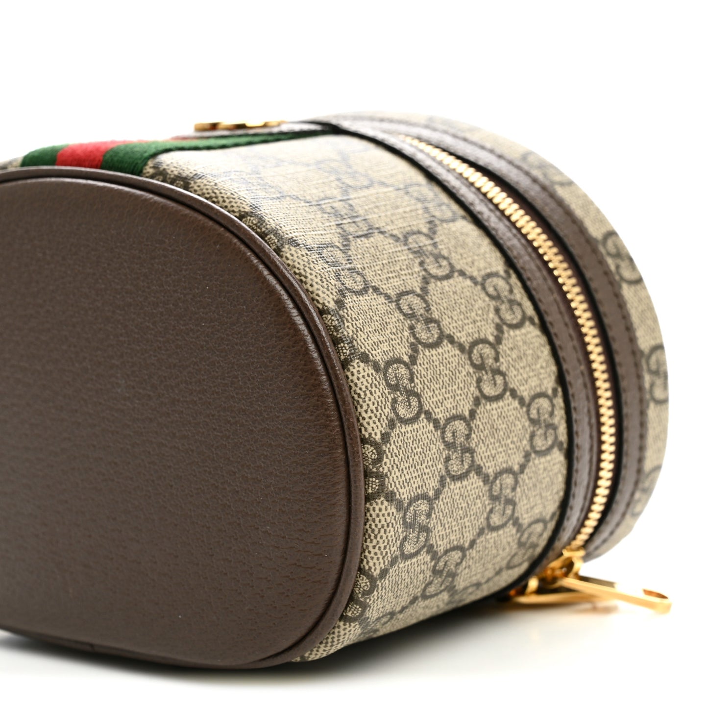 GG Supreme Monogram Textured Calfskin Web Ophidia Vanity Cosmetic Case Beige Ebony New Acero