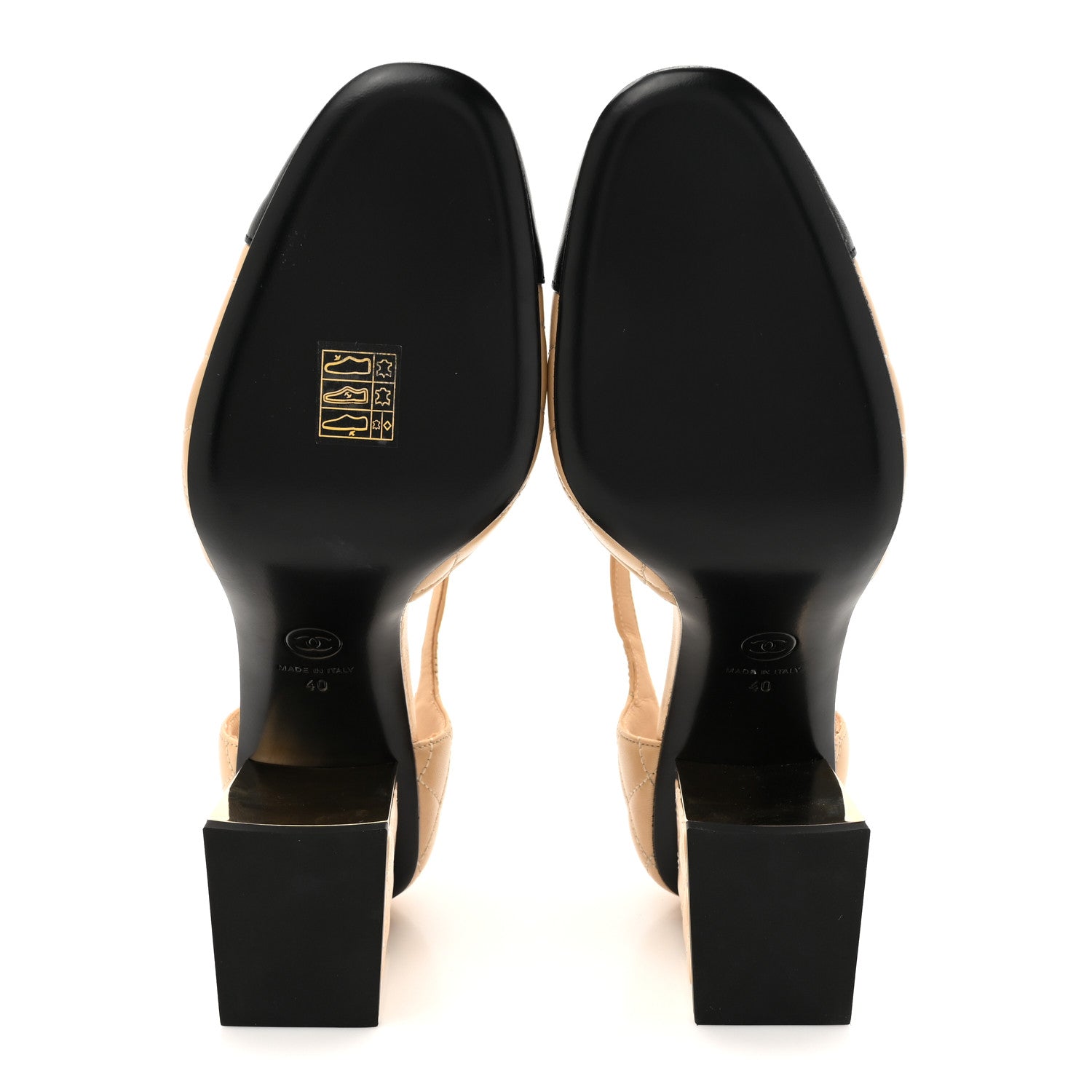 Chanel Lambskin Quilted Cap Toe Mary Jane Pumps 40 Beige Black