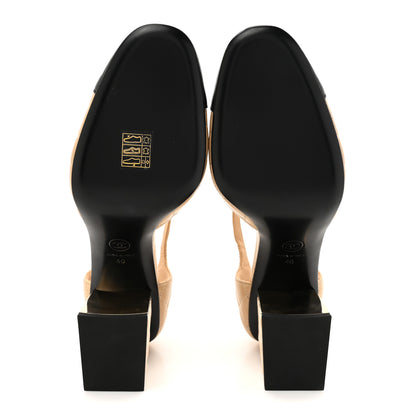 Chanel Lambskin Quilted Cap Toe Mary Jane Pumps 40 Beige Black 6 of 9