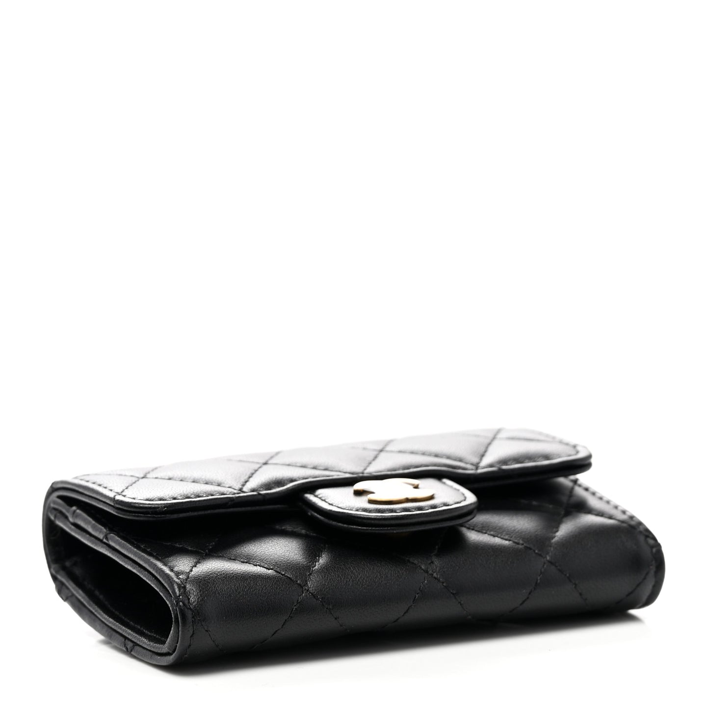 Lambskin Quilted Flap Card Holder Wallet Black