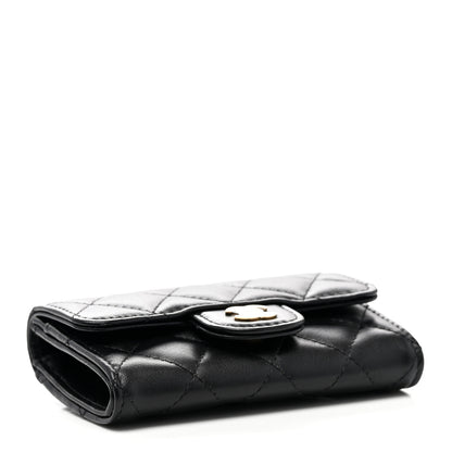 Chanel Lambskin Quilted Flap Card Holder Wallet Black 4 of 8
