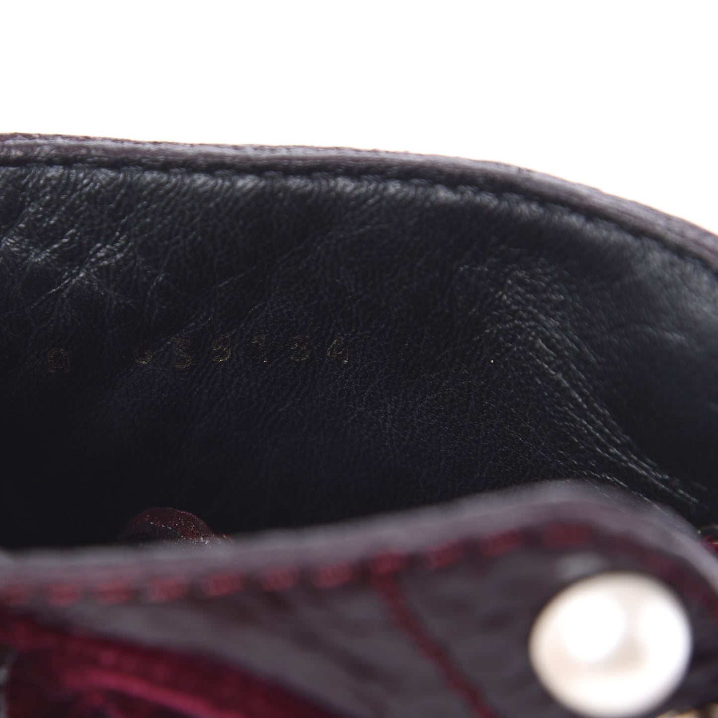 Calfskin Velvet Pearl Combat Short Boots 38 Burgundy