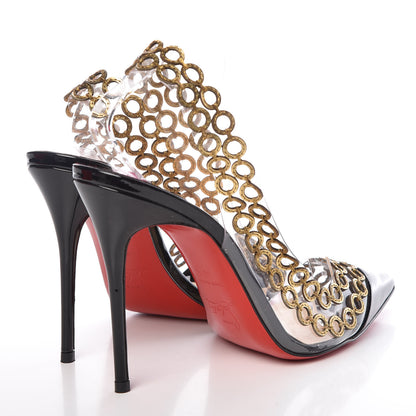 Christian Louboutin Patent PVC Malaika Half Dorsay 100 Pumps 38.5 Black Gold 4 of 8