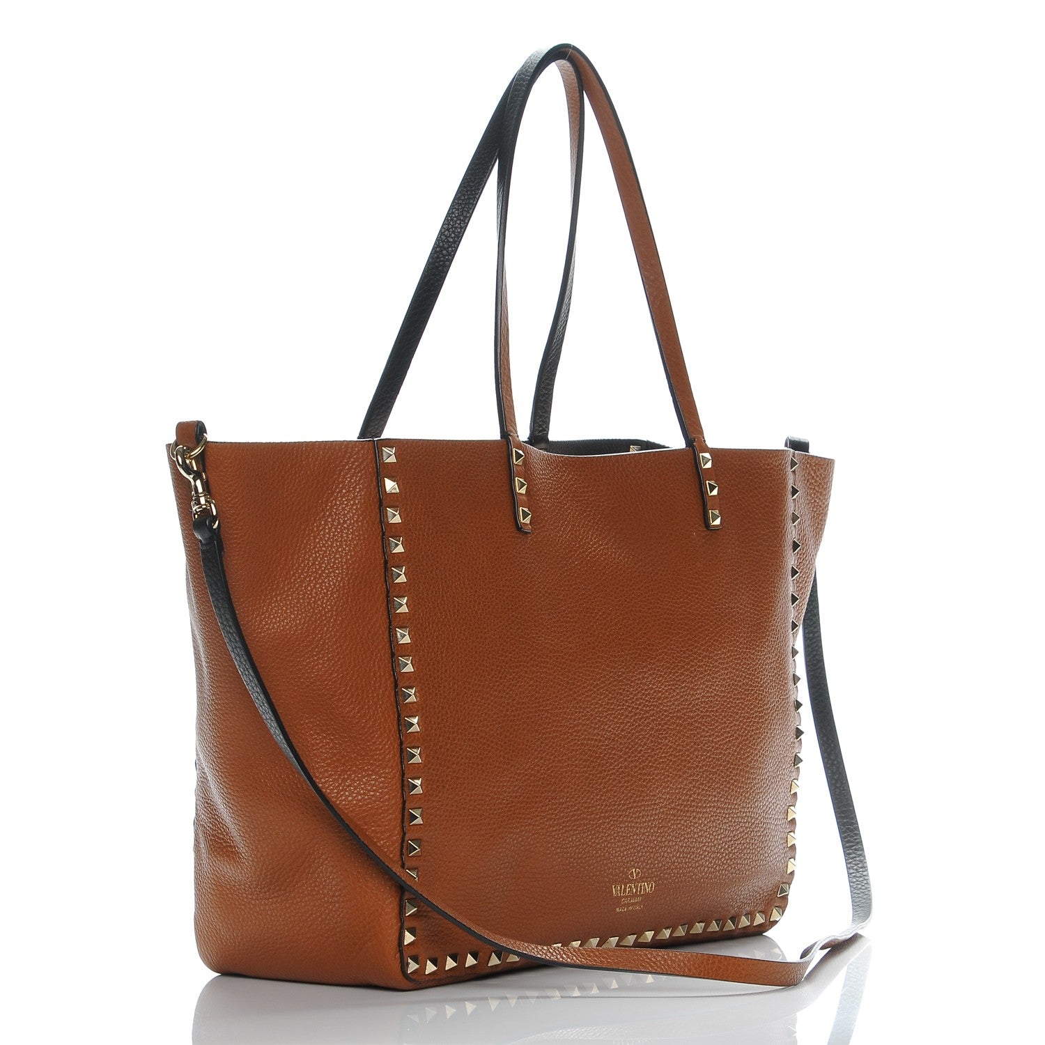 Valentino Garavani Pebbled Calfskin Medium Rockstud Reversible Tote Black Light Cuir 4 of 11
