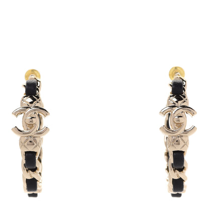 Chanel Lambskin CC Turnlock Chain Hoop Earrings Gold Black 1 of 5