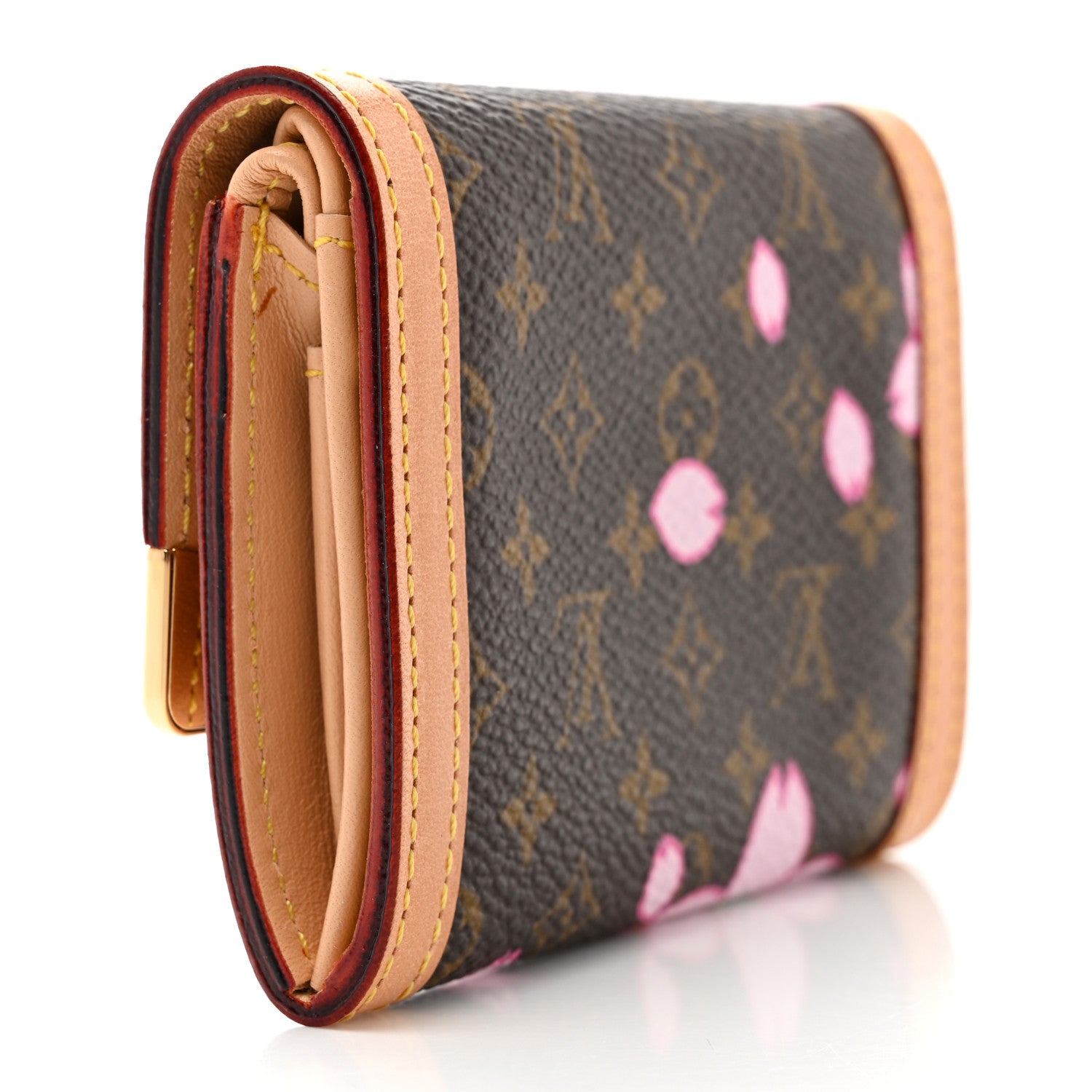 Louis Vuitton Monogram Cherry Blossom Porte-Monnaie Plat Coin Purse Brown 3 of 8