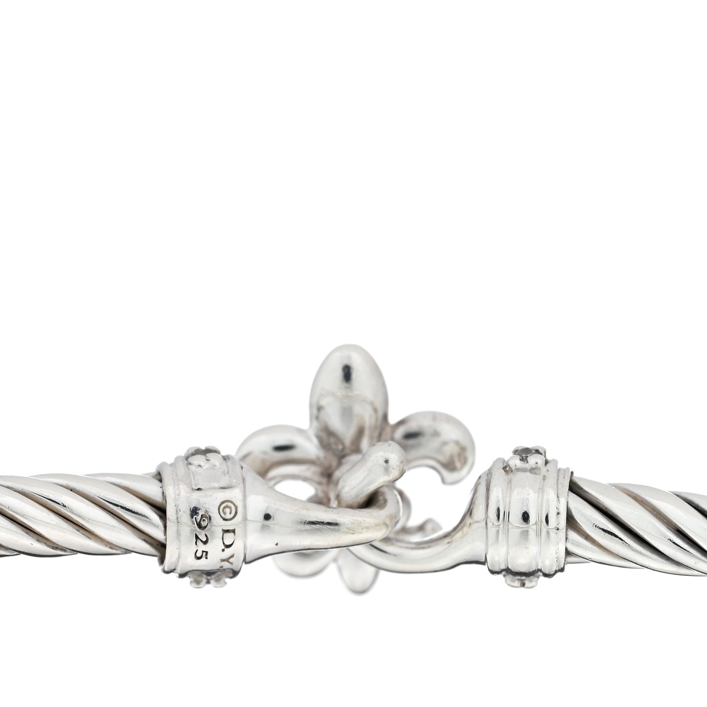 Sterling Silver Diamond 3mm Cable Collectibles Fleur De Lis Bracelet