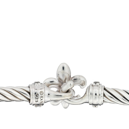 David Yurman Sterling Silver Diamond 3mm Cable Collectibles Fleur De Lis Bracelet 3 of 3