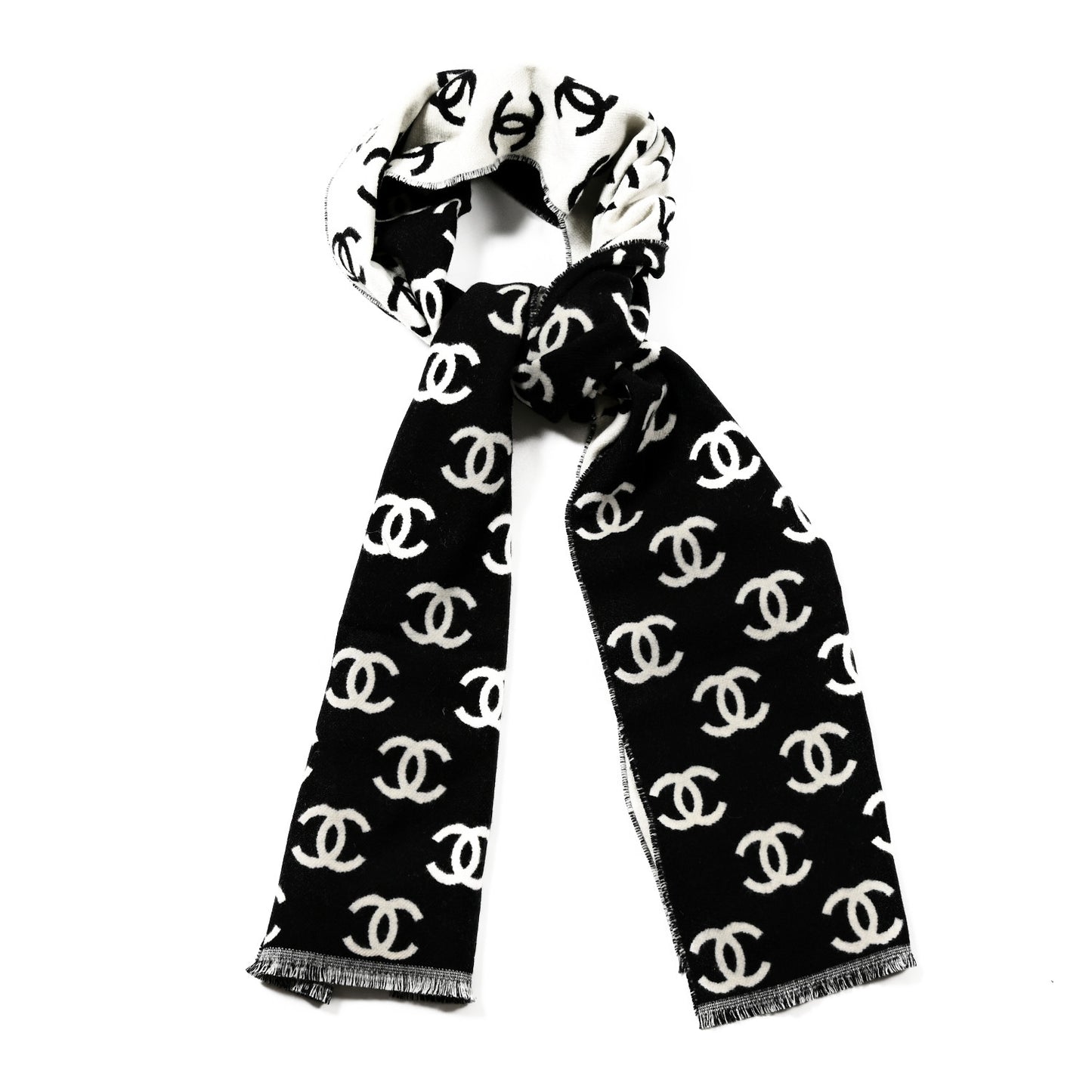 Wool Cashmere CC Scarf Black White