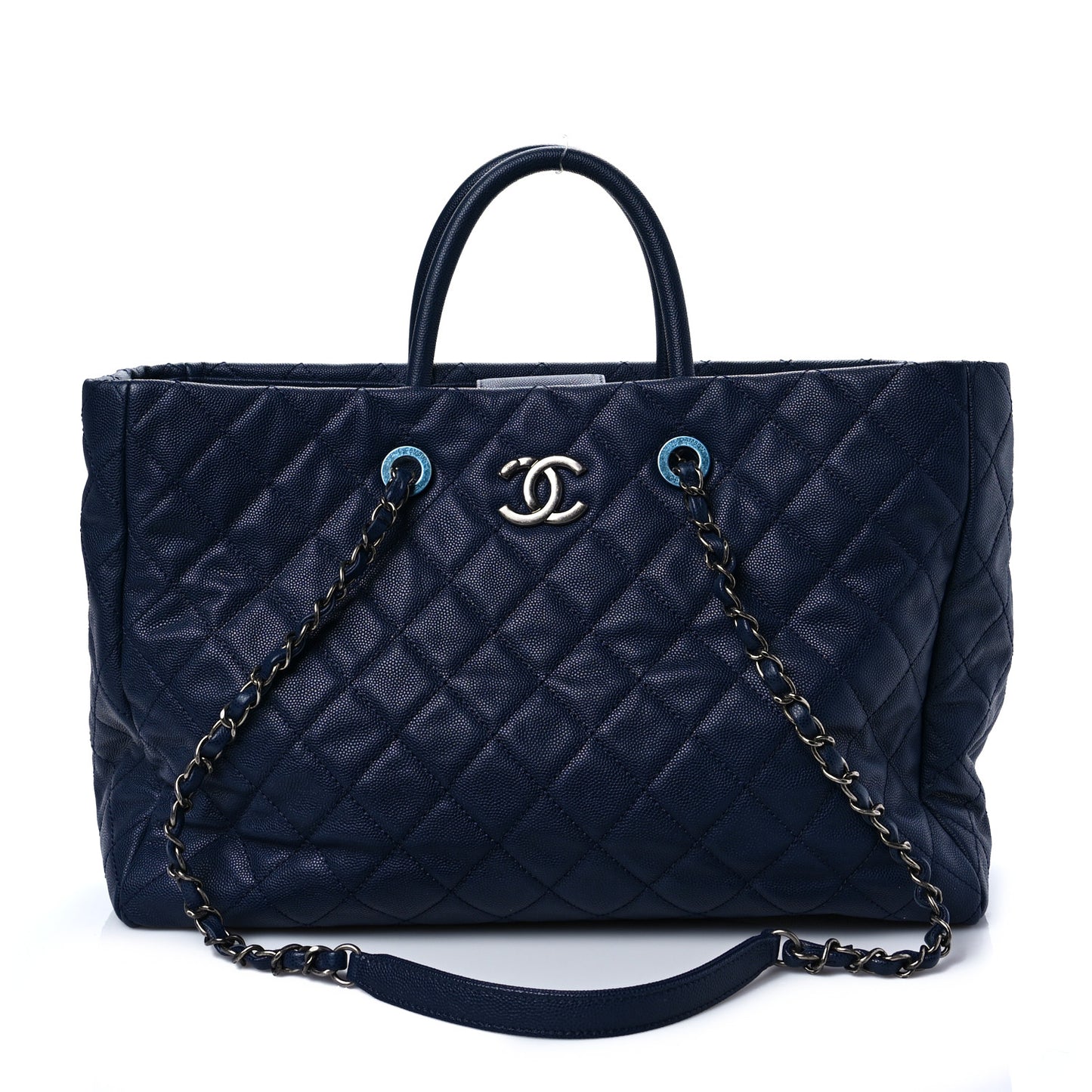Caviar Quilted Large Coco Handle Shopping Tote Navy