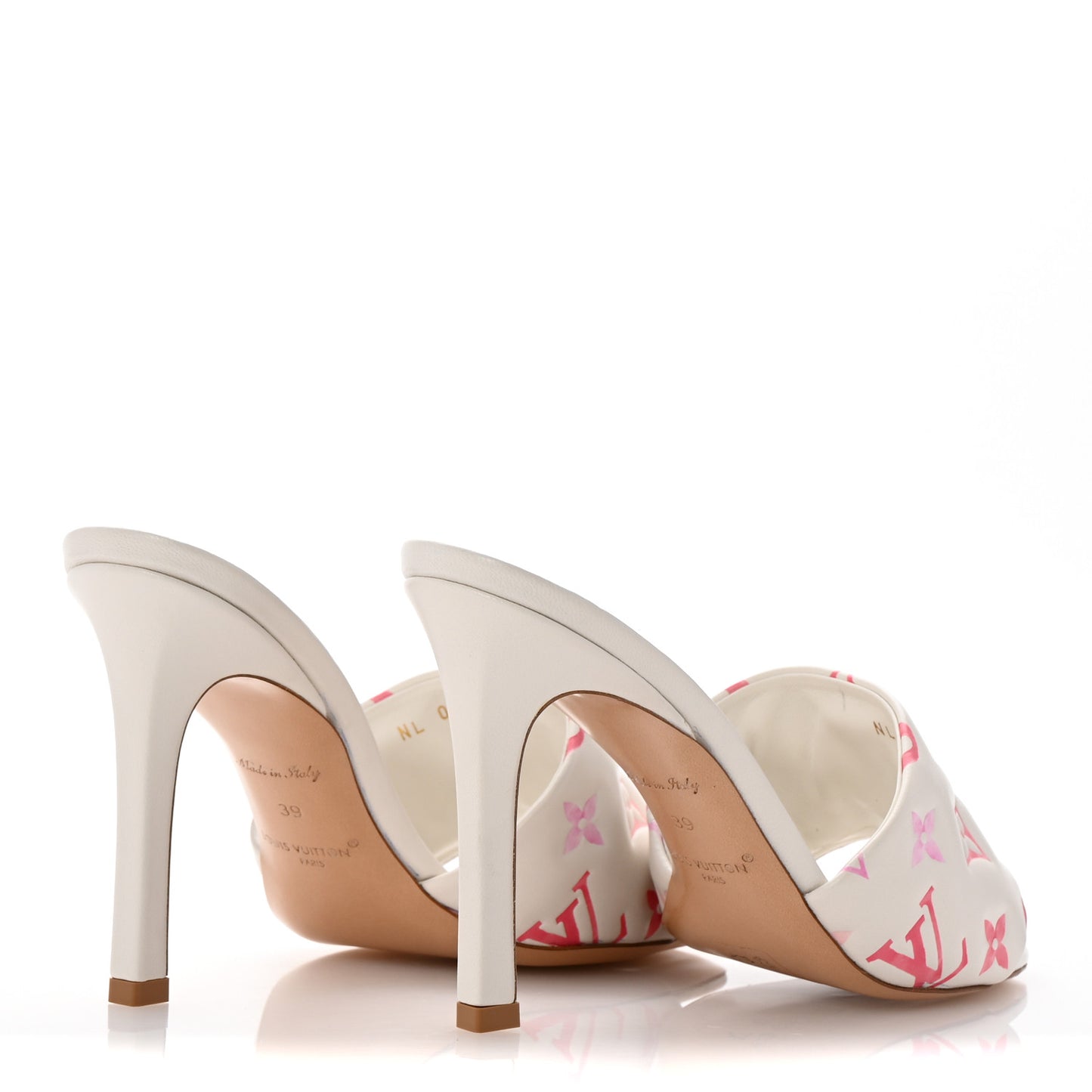 Lambskin Embossed Monogram By The Pool Revival High Heel Mules 39 White Pink