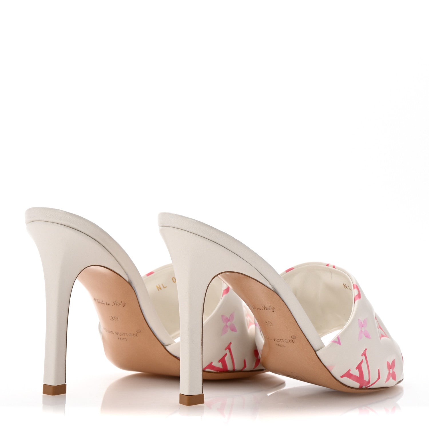 Louis Vuitton Lambskin Embossed Monogram By The Pool Revival High Heel Mules 39 White Pink 5 of 9