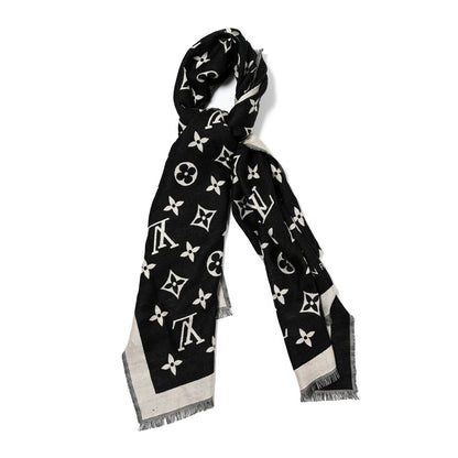 Louis Vuitton Silk Wool Monogram Miss LV Stole Black 1 of 6