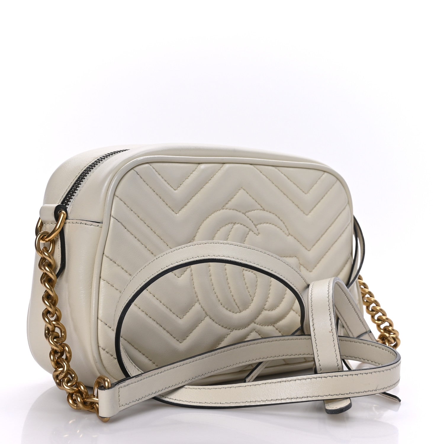 Gucci Calfskin Matelasse Small GG Marmont Chain Shoulder Bag White 3 of 10