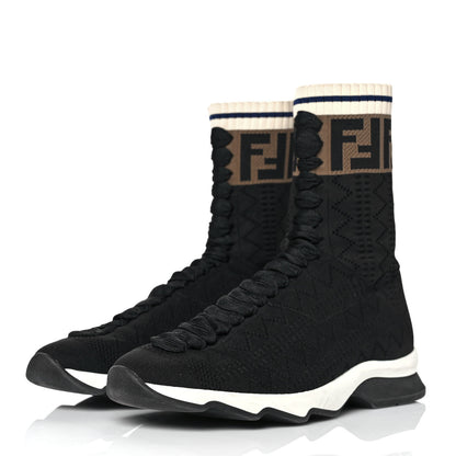 Fendi Stretch Knit Jacquard FF Sock Sneakers 39 Black 3 of 6