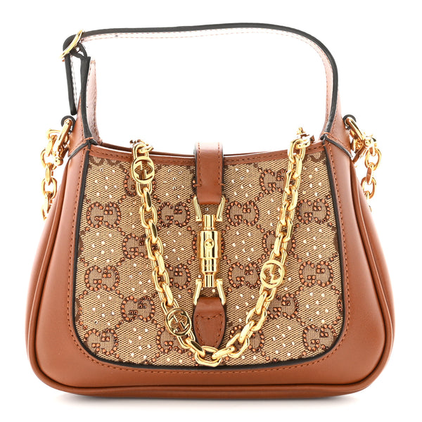 Gucci New Canvas Charisma Calfskin Crystal GG Monogram Mini Jackie