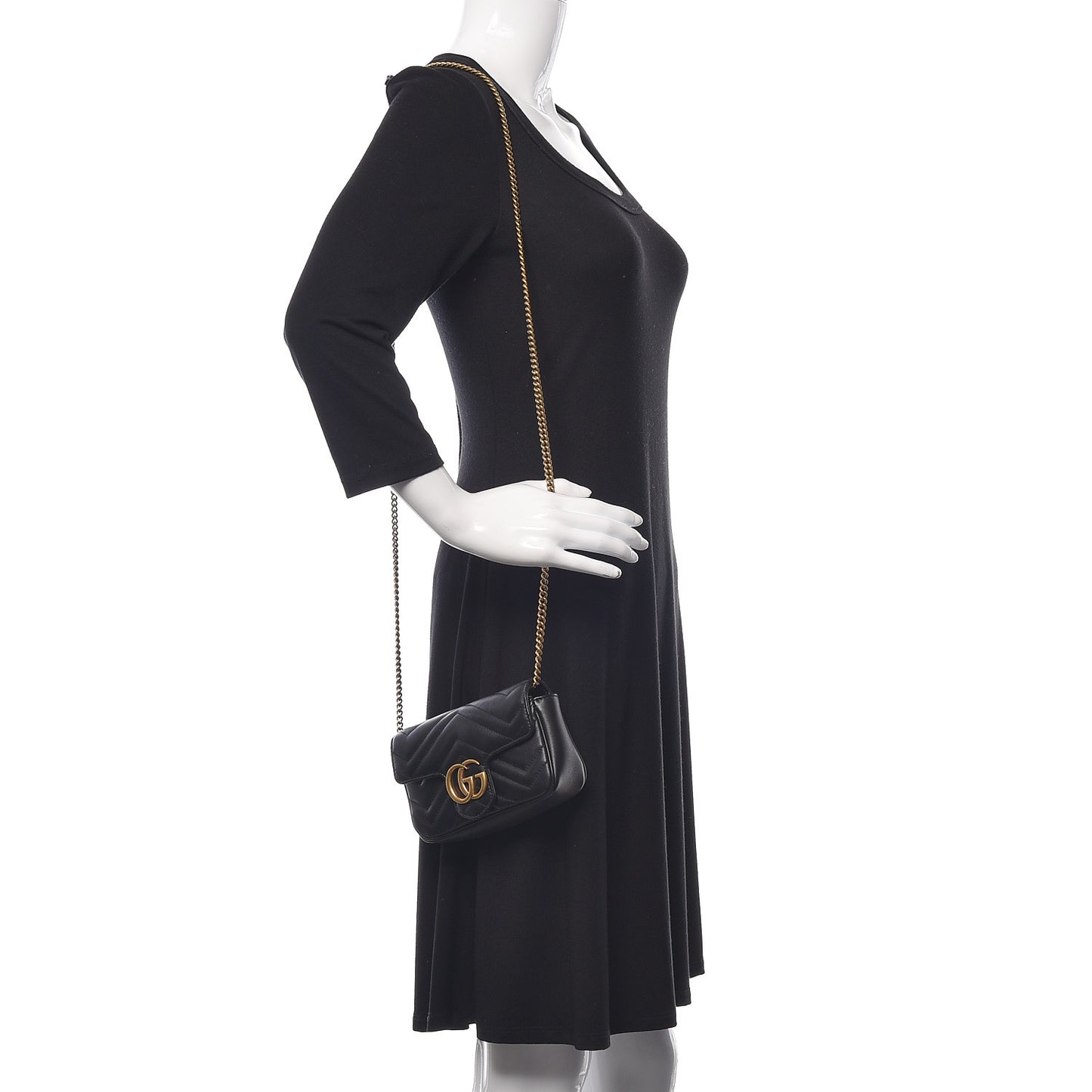 Calfskin Matelasse Super Mini GG Marmont Shoulder Bag Black