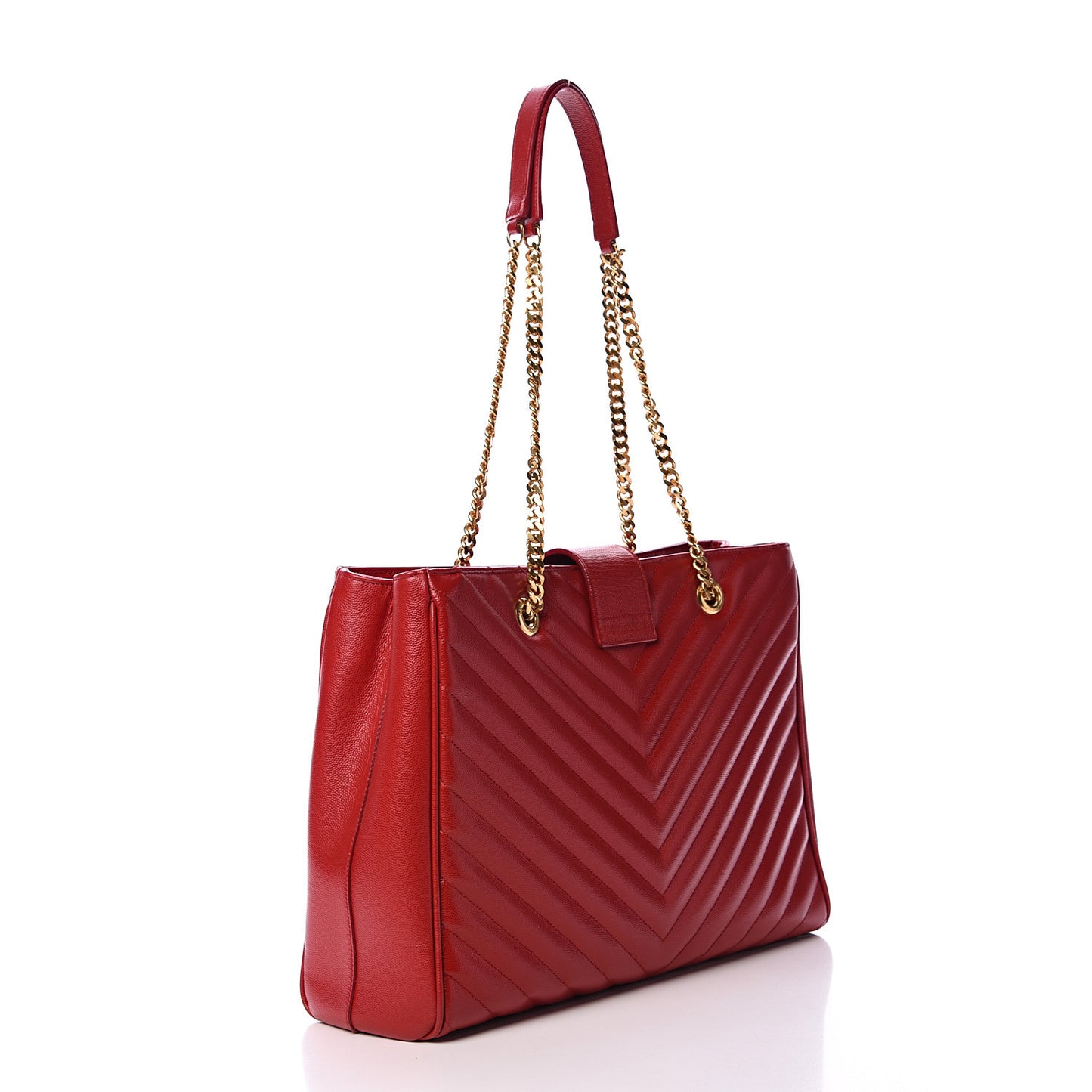 Grain De Poudre Matelasse Chevron Large Monogram Shopping Bag Red