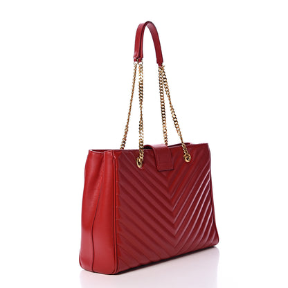 Saint Laurent Grain De Poudre Matelasse Chevron Large Monogram Shopping Bag Red 2 of 13