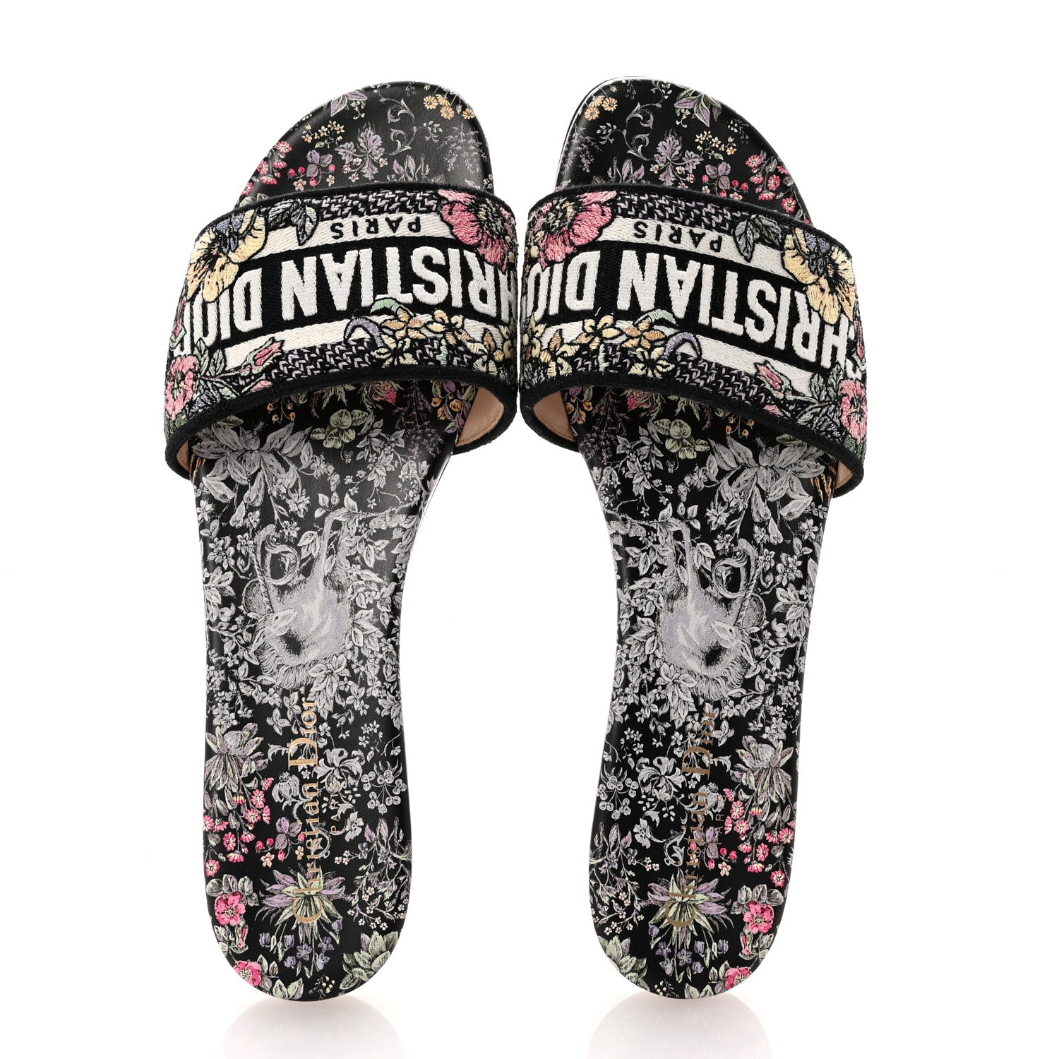 Christian Dior Canvas Embroidered Dway Mules Slide Sandals 41 Black Multicolor 2 of 9