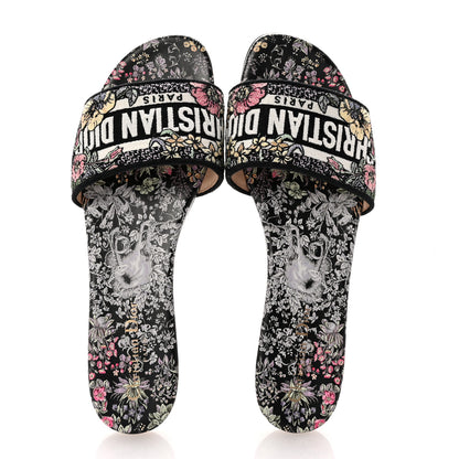 Christian Dior Canvas Embroidered Dway Mules Slide Sandals 41 Black Multicolor 2 of 9