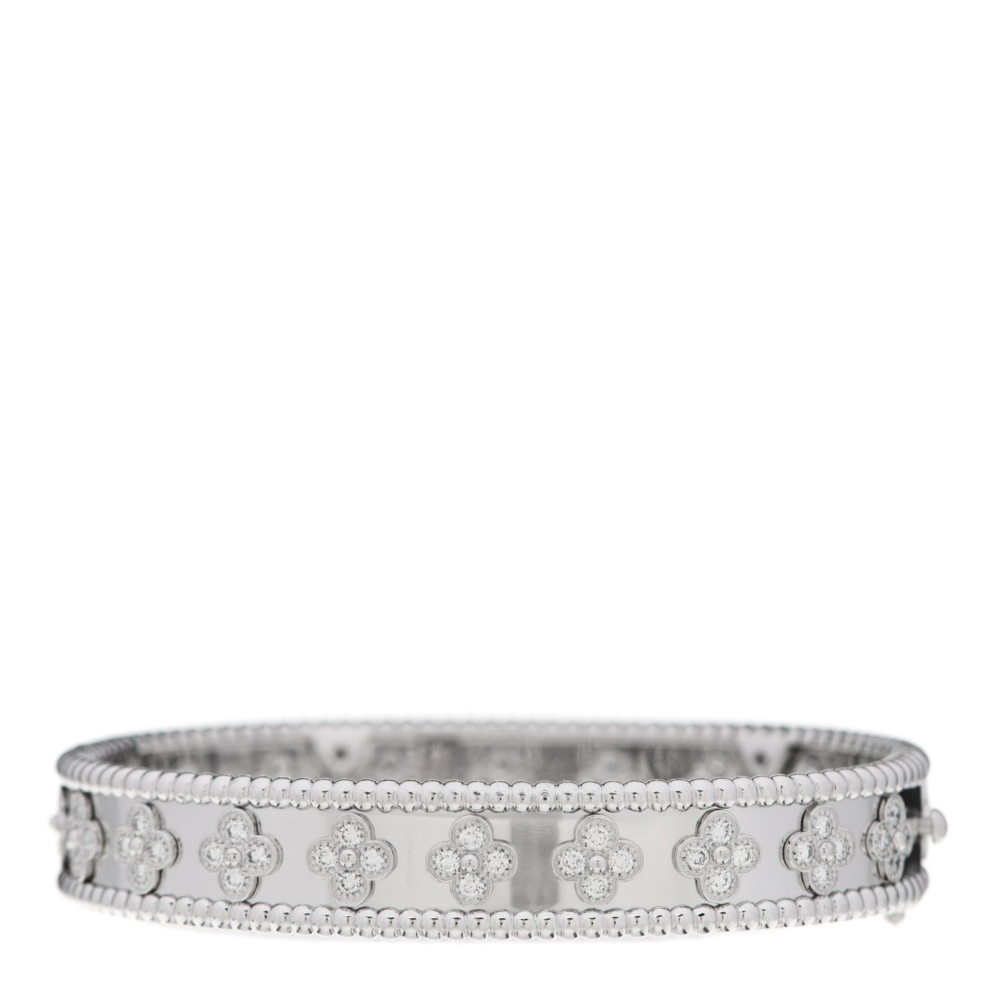 18K White Gold Diamond Perlee Clovers Bangle Bracelet M