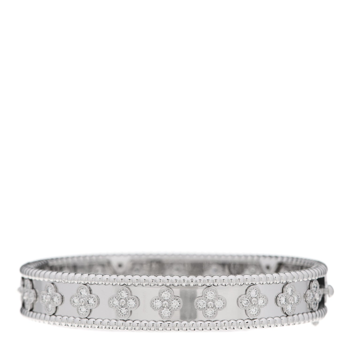 Van Cleef & Arpels 18K White Gold Diamond Perlee Clovers Bangle Bracelet M 3 of 5