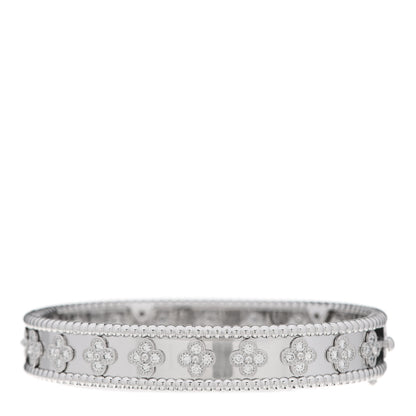 Van Cleef & Arpels 18K White Gold Diamond Perlee Clovers Bangle Bracelet M 3 of 5
