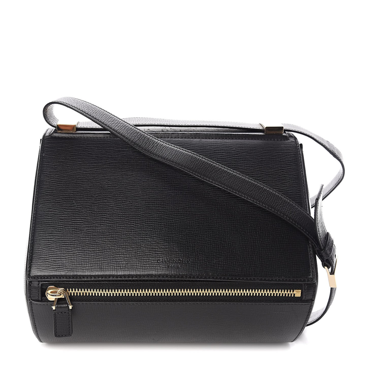 Textured Calfskin Medium Pandora Box Crossbody Bag Black