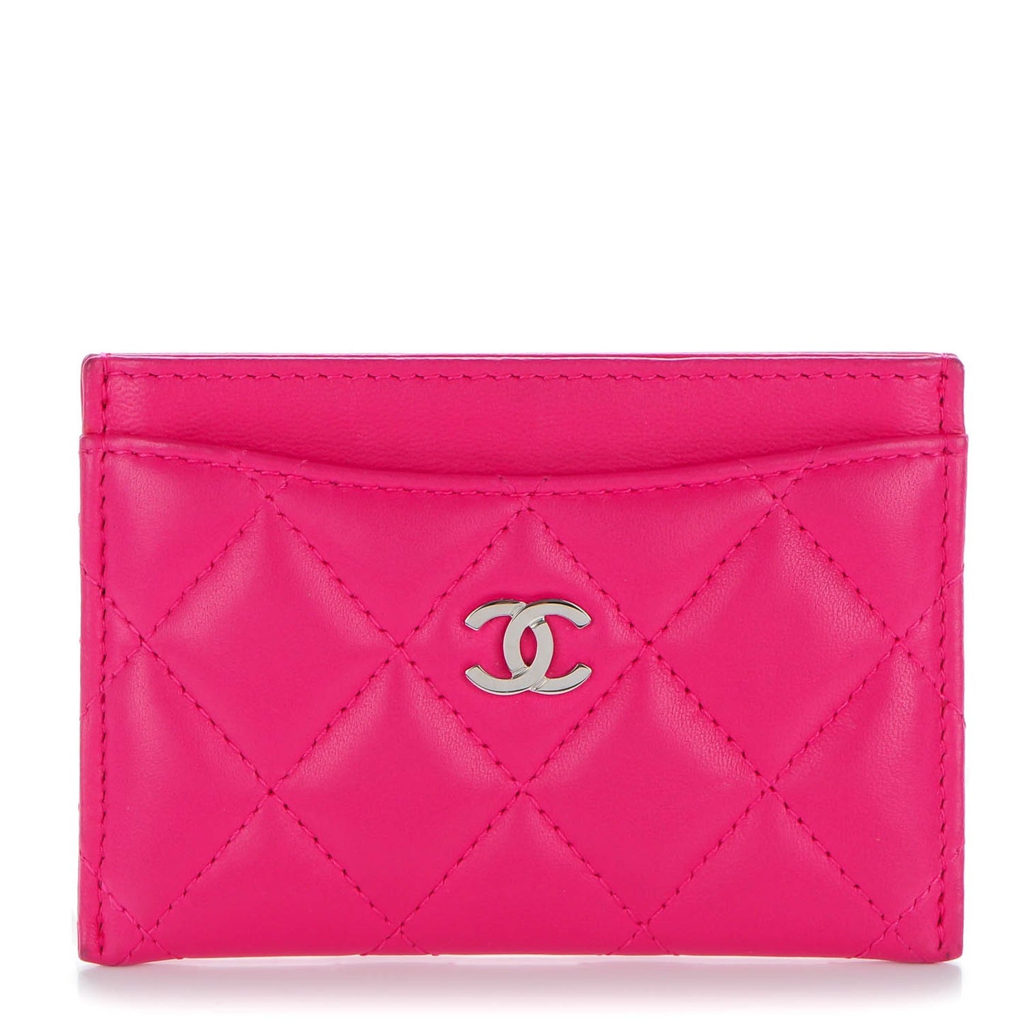 Lambskin Quilted Card Holder Fuchsia