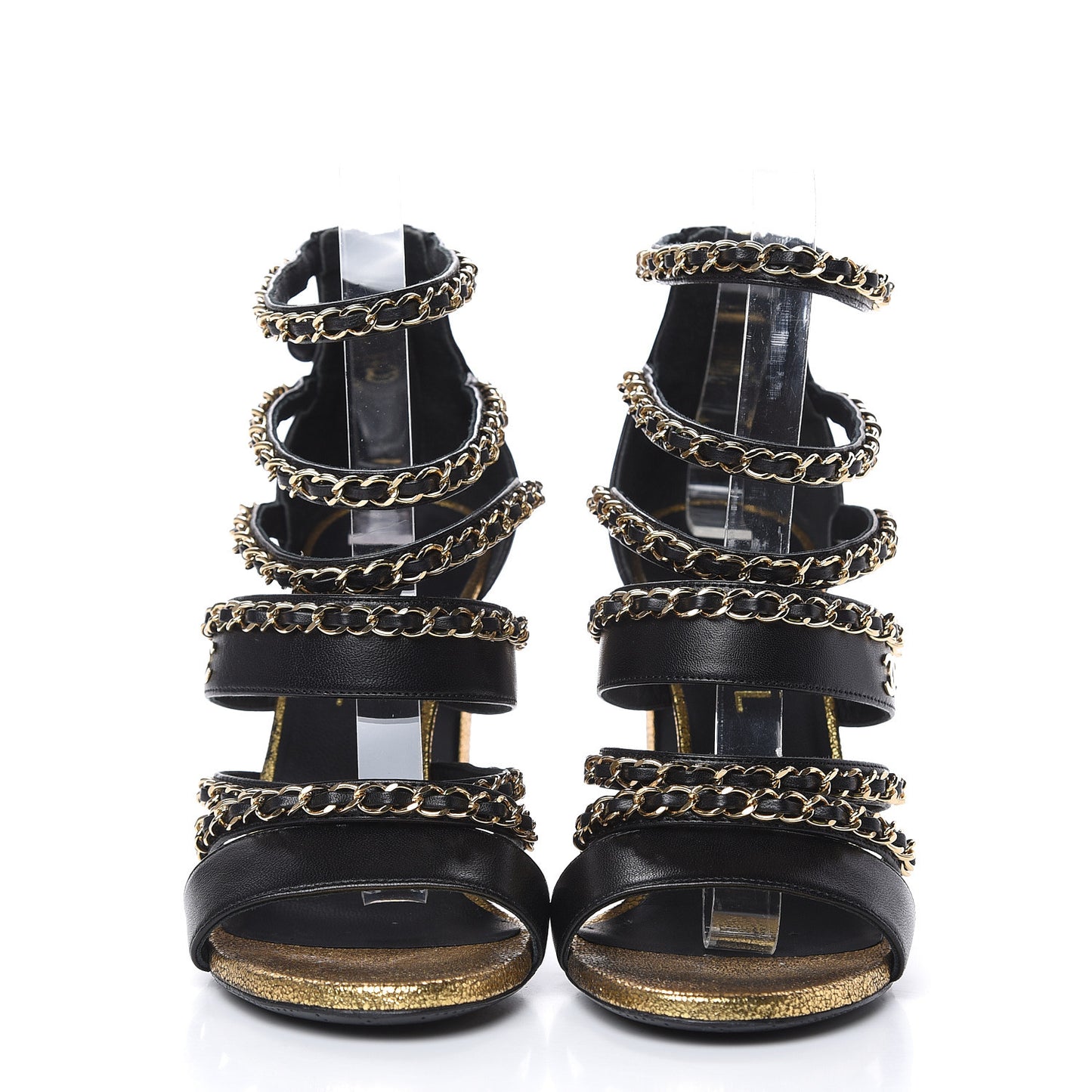 Lambskin Gladiator Chain Sandals 38 Black Gold