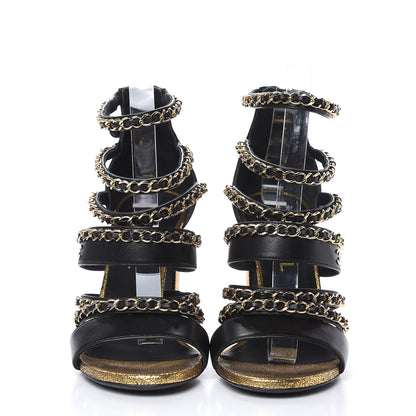 Chanel Lambskin Gladiator Chain Sandals 38 Black Gold 2 of 11