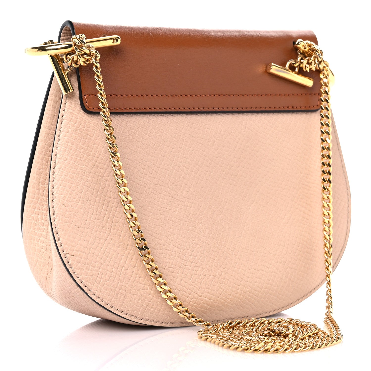 Chloe Grained Calfskin Lambskin Mini Bi-Color Drew Shoulder Bag Powder Beige Caramel 3 of 15