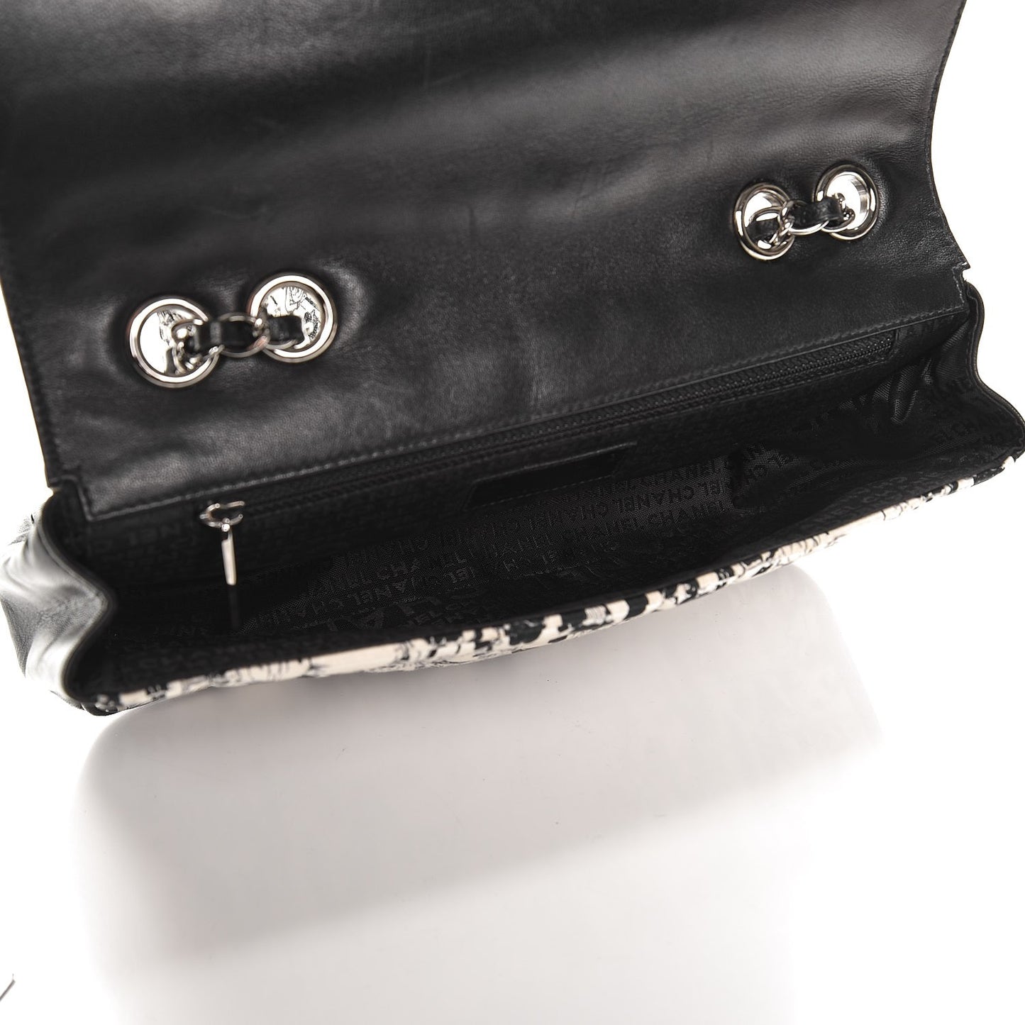 Silk Lambskin Coco Mademoiselle Scarf Flap Bag White Black