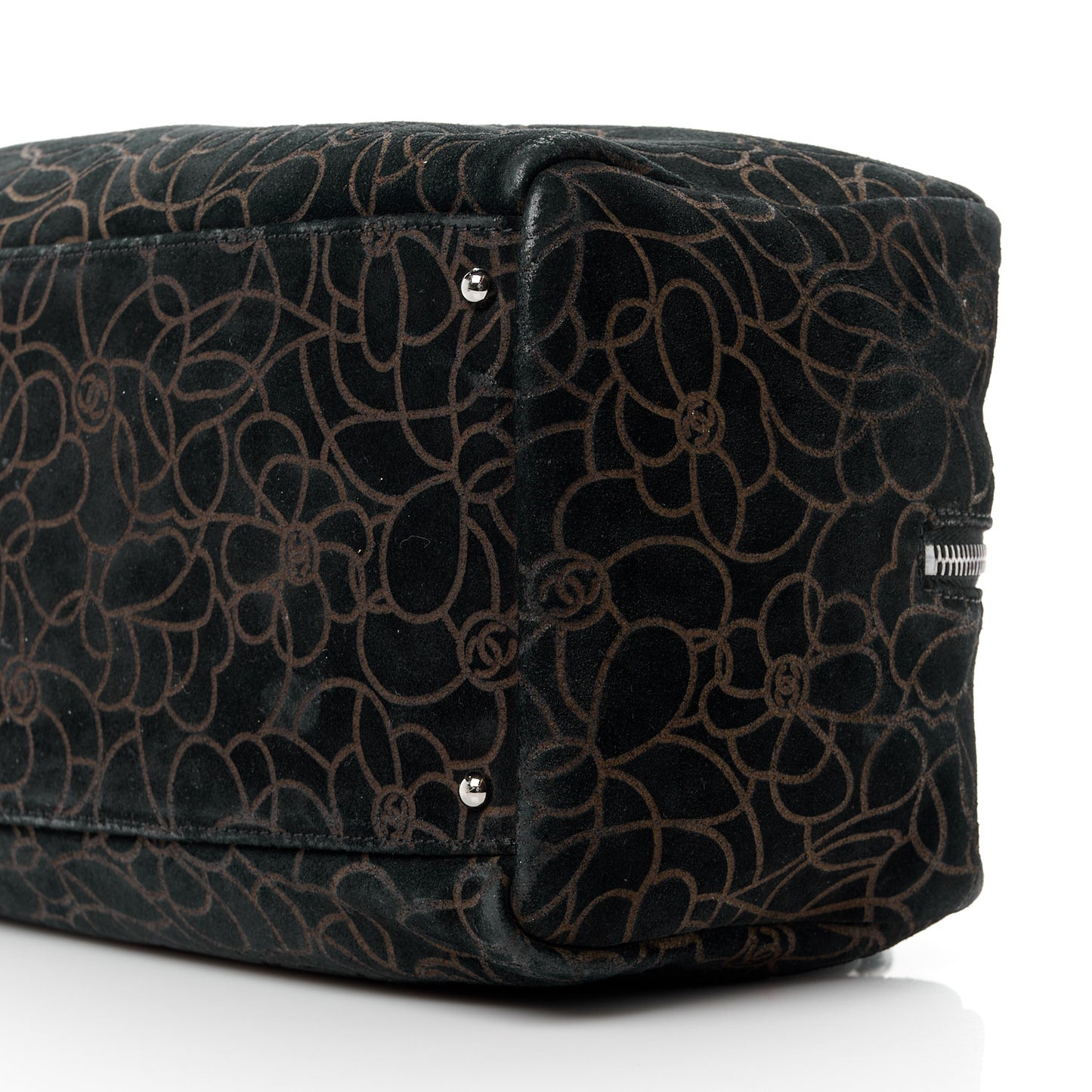 Velvet Camellia Embossed Shoulder Bag Black