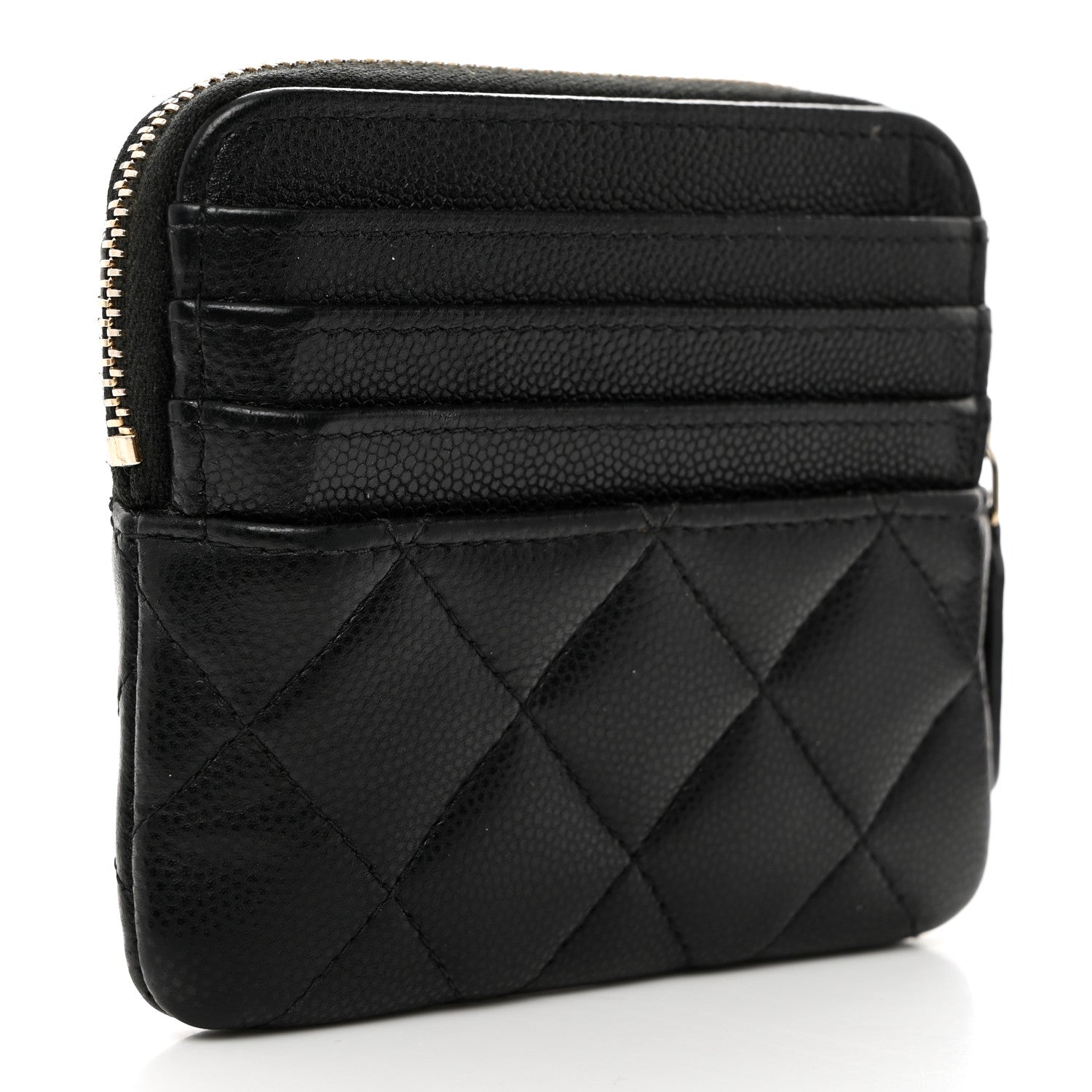 Chanel Caviar Quilted Crystal Zip Card Holder Wallet Black 3 of 8