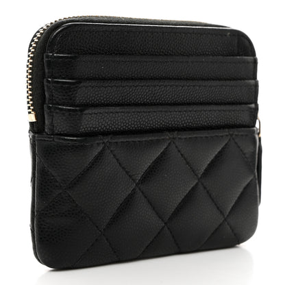Chanel Caviar Quilted Crystal Zip Card Holder Wallet Black 3 of 8