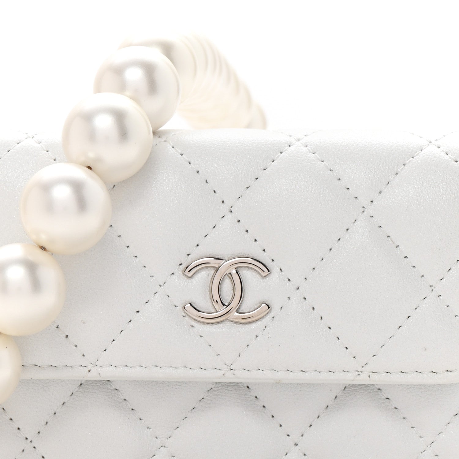 Chanel Iridescent Calfskin Quilted Mini Maxi Pearls Wallet On Chain WOC White 8 of 12