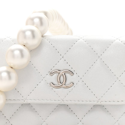 Chanel Iridescent Calfskin Quilted Mini Maxi Pearls Wallet On Chain WOC White 8 of 12