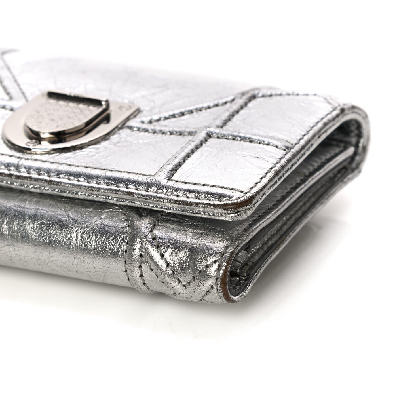 Metallic Calfskin Cannage Diorama Elancee Wallet Silver