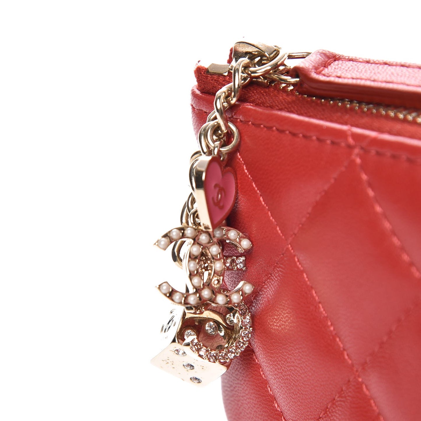 Lambskin Quilted Small Casino Cosmetic Case Red