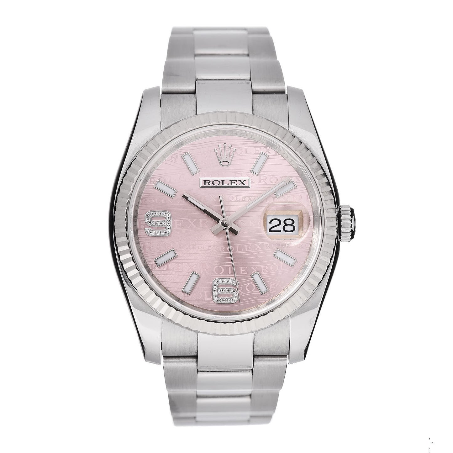 Stainless Steel 18K White Gold Diamond 36mm Oyster Perpetual Datejust Watch Pink Wave 116234
