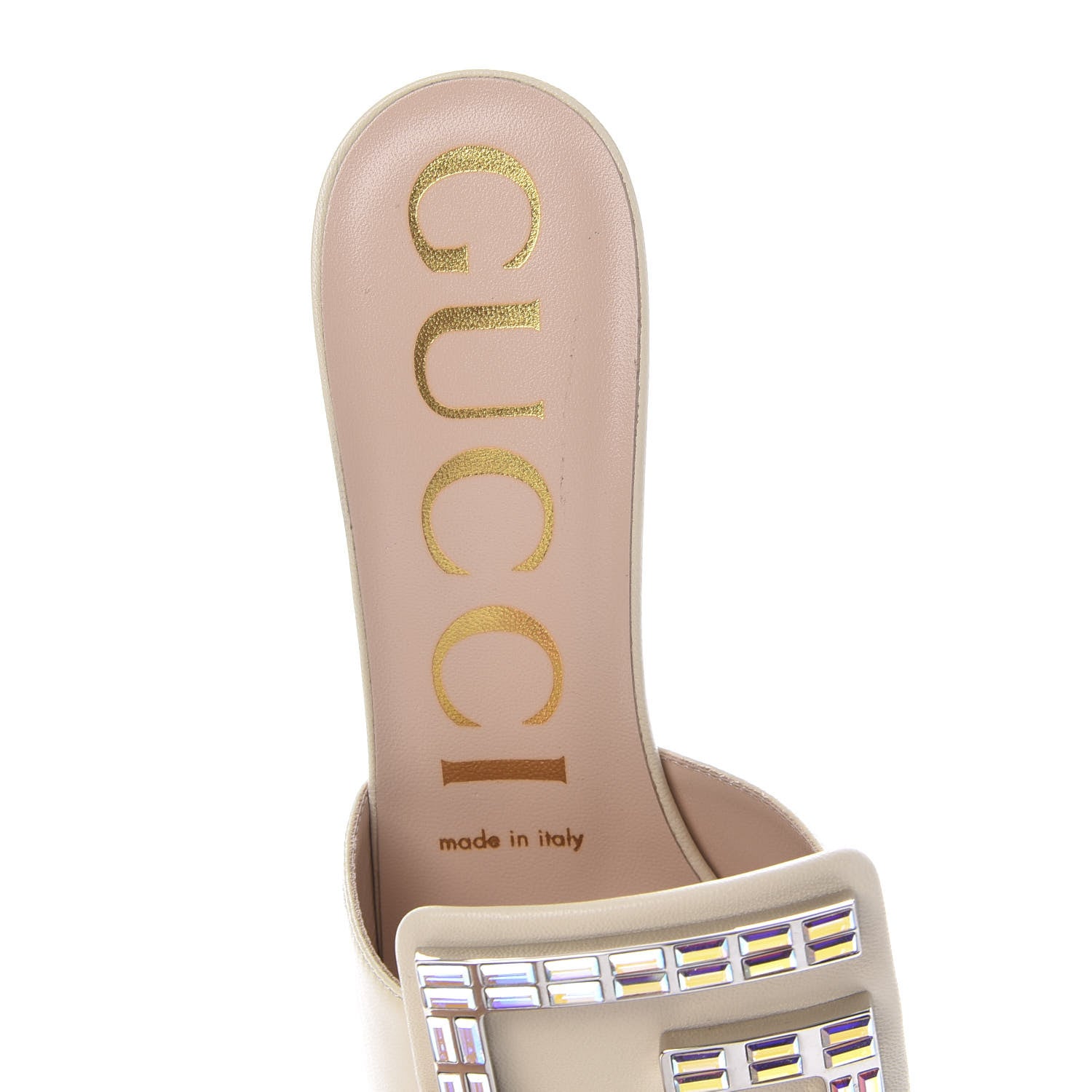 Gucci Malaga Kid Crystal Square G Madelyn Mules 37 Vintage White 6 of 9