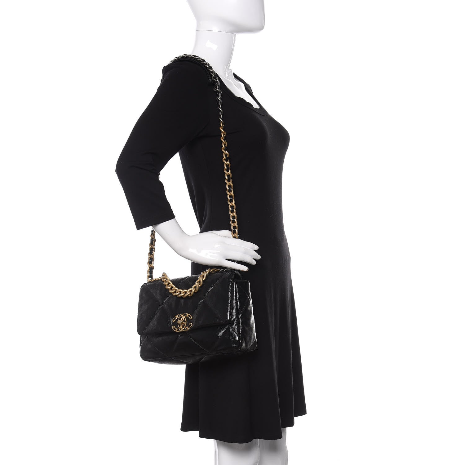 Chanel Shiny Crumpled Calfskin Quilted Medium 19 Flap Black 2 of 10