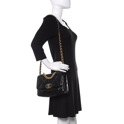 Chanel Shiny Crumpled Calfskin Quilted Medium 19 Flap Black 2 of 10