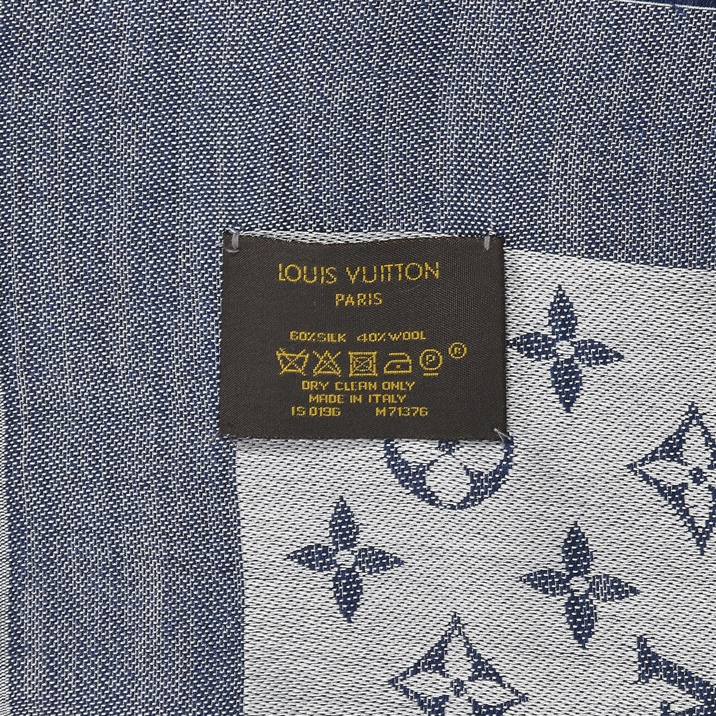Silk Wool Monogram Denim Shawl Blue